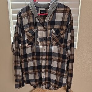 RSQ Checkered Hooded Shirt in Black and Brown